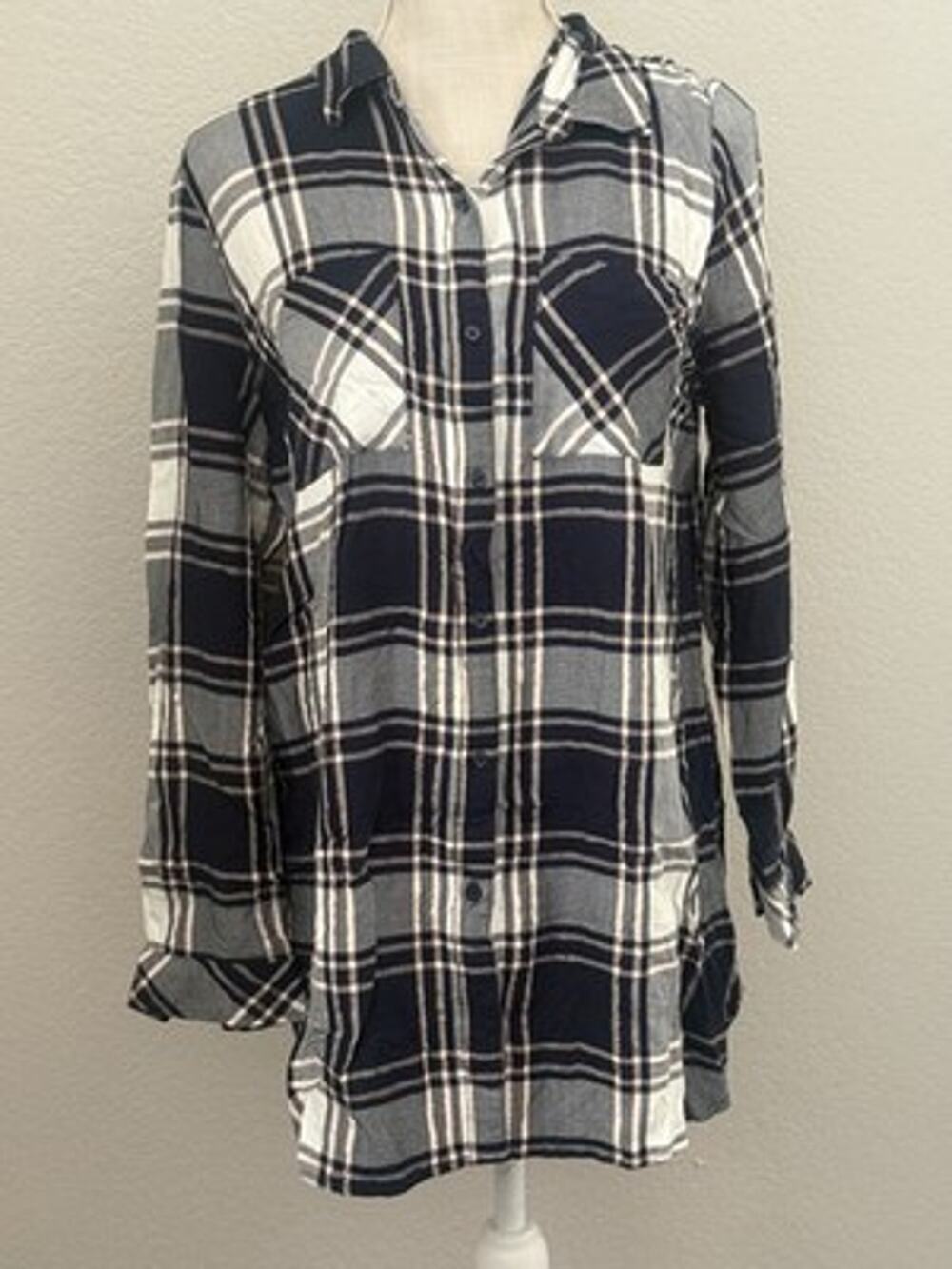 Cato Womens Blouse Black Pink Tunic Plaid Long Sleeve Lagenlook Cabin Cozy - L